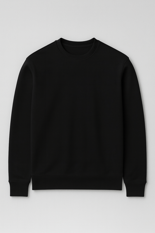 Wenders Relax Fit Basic Fırçalı Interlok Bisiklet Yaka Erkek Sweatshirt - Siyah