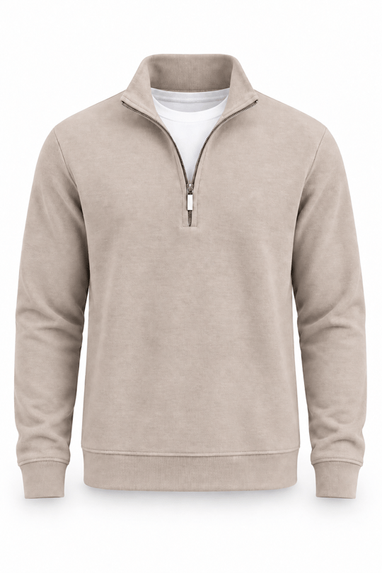 Lars Selanik Örme Kumaş Yarım Fermuar Erkek Sweatshirt - Çakıl