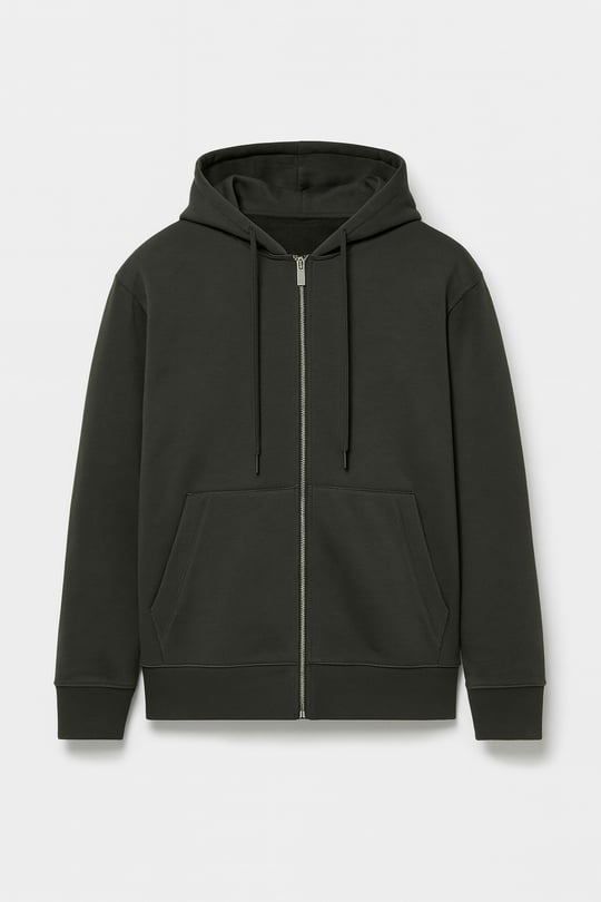 Haneke Regular Kalıp Diagonal 3 İplik Fermuarlı Kapüşonlu Erkek Sweatshirt - Çam Yeşili