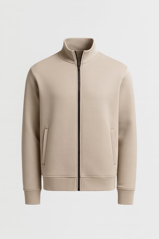 Marcel Regular Fit Fermuarlı Kıstırma Cepli Üç İp Şardonlu Erkek Sweatshirt - Taş