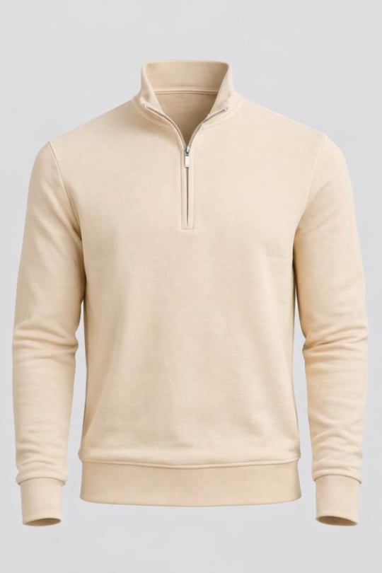 Lars Selanik Örme Kumaş Yarım Fermuar Erkek Sweatshirt - Çakıl