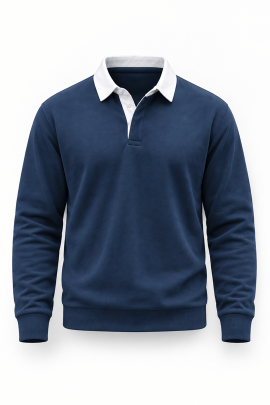 Luis Polo Yaka Selanik Örme Kumaş Erkek Sweatshirt - İndigo