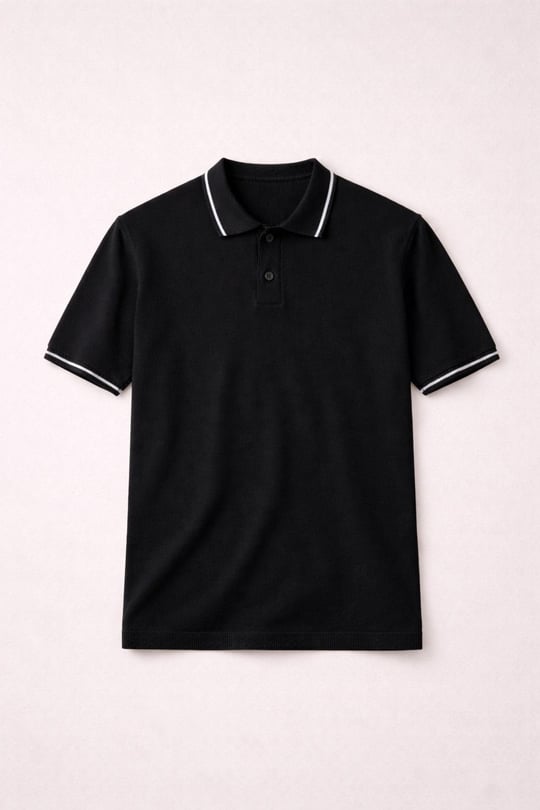Austen Kontrast Biyeli Düğmeli Polo Yaka Kısa Kollu İnce Triko Erkek T-Shirt - Siyah