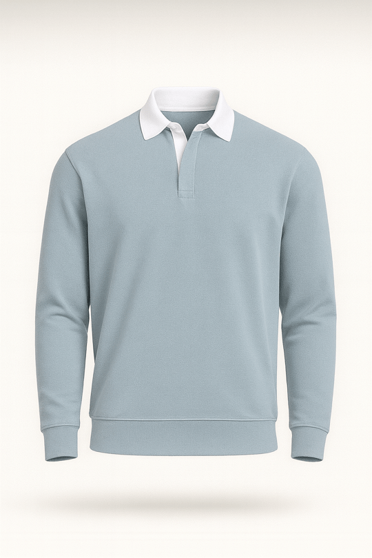 Luis Polo Yaka Selanik Örme Kumaş Erkek Sweatshirt - Soğuk Mavi