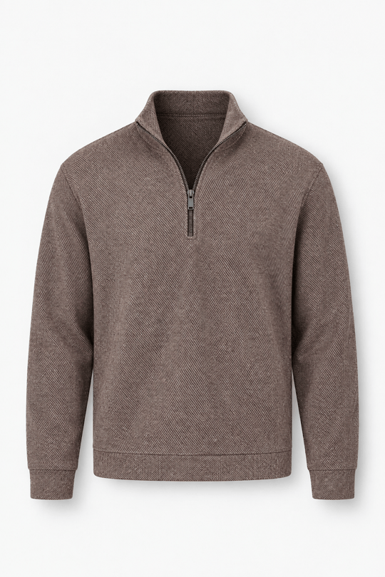 Dante Regular Fit Örme Kaşe Dik Yaka Yarım Fermuarlı Erkek Sweatshirt - Kahve
