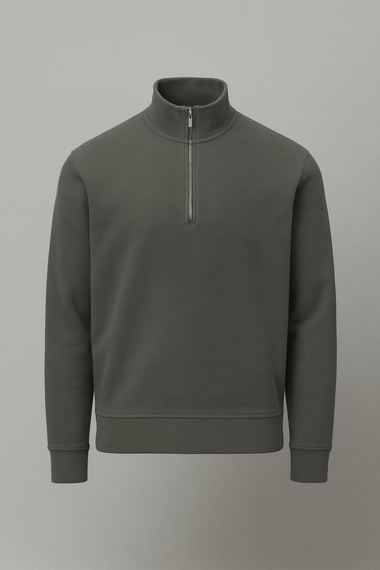 Lars Selanik Örme Kumaş Yarım Fermuar Erkek Sweatshirt - Çam Yeşili