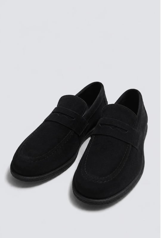 %100 Süet İnce Taban Erkek Loafer Ayakkabı - Siyah