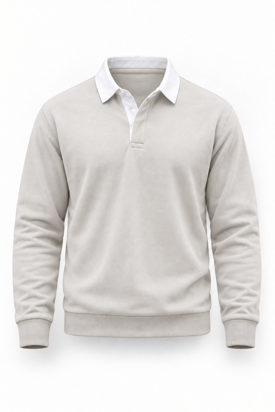 Luis Polo Yaka Selanik Örme Kumaş Erkek Sweatshirt - Taş