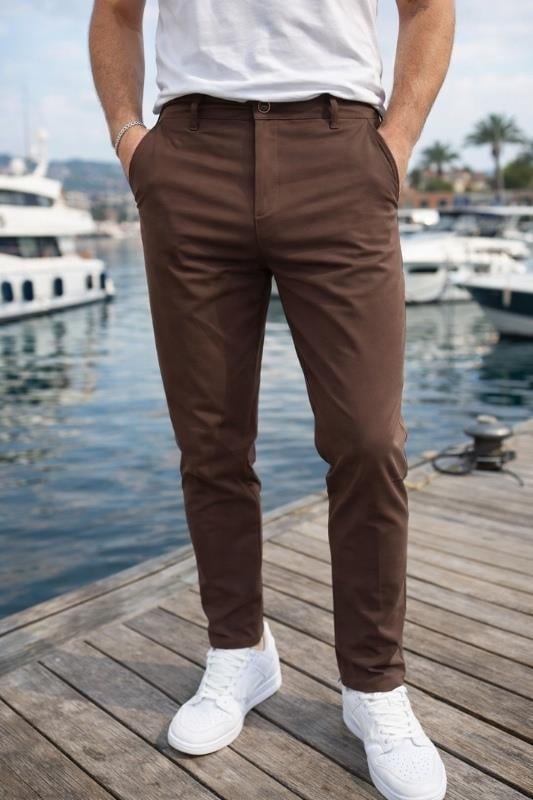 Paraşüt Kumaş Regular Fit Düğmeli Fermuarlı Düz Paça Günlük Erkek Pantolon - Kahve