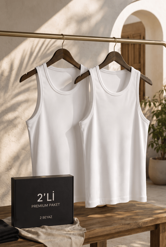 Valmont Premium Regular Fit Fitilli Kaşkorse Kumaş Erkek Atlet - 2 Beyaz