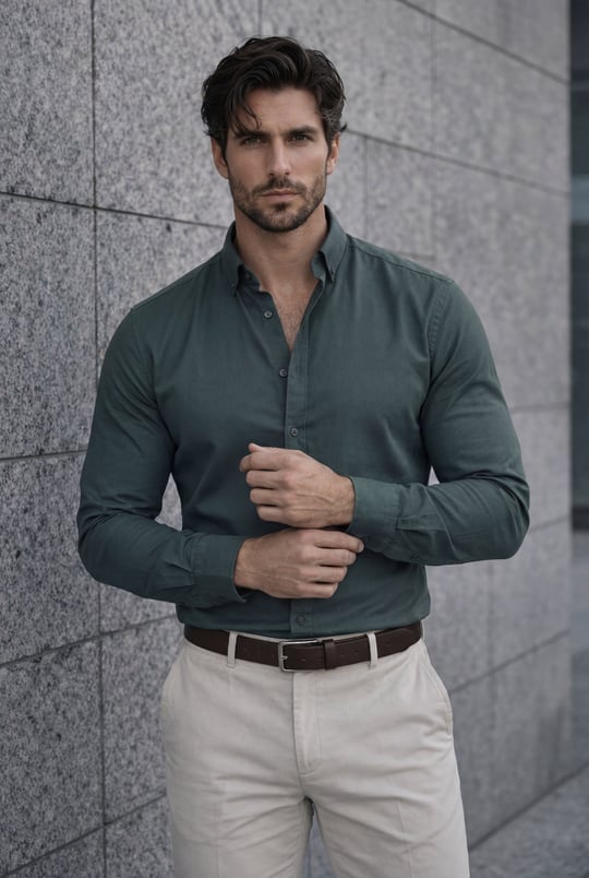 Likralı Regular Fit Nefes Alabilir Klasik Erkek Oxford Gömlek - Çam Yeşili