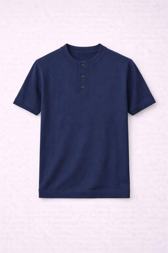 Dogen Hakim Yaka Düğmeli Kısa Kollu İnce Triko Erkek T-Shirt - Lacivert