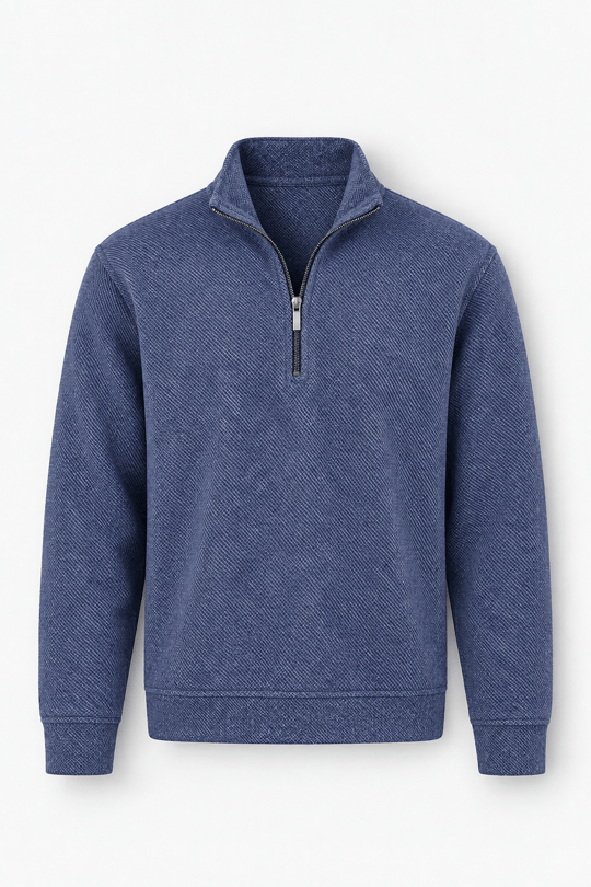 Dante Regular Fit Örme Kaşe Dik Yaka Yarım Fermuarlı Erkek Sweatshirt - İndigo
