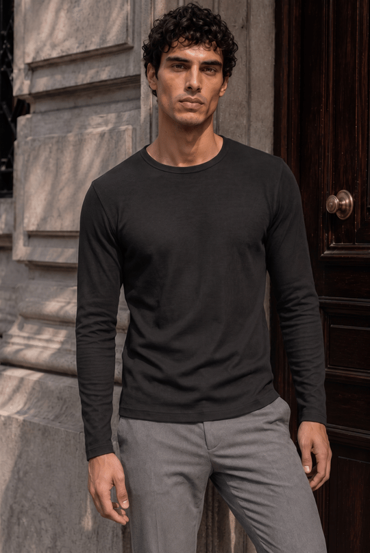 Ribera Regular Fit Pamuklu Likralı Fitilli Erkek Sweatshirt - Siyah