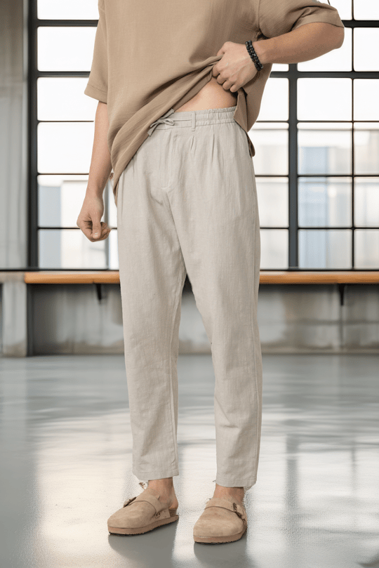 Pamuk Flamli Düz Paça Jogger Erkek Pantolon - Bej