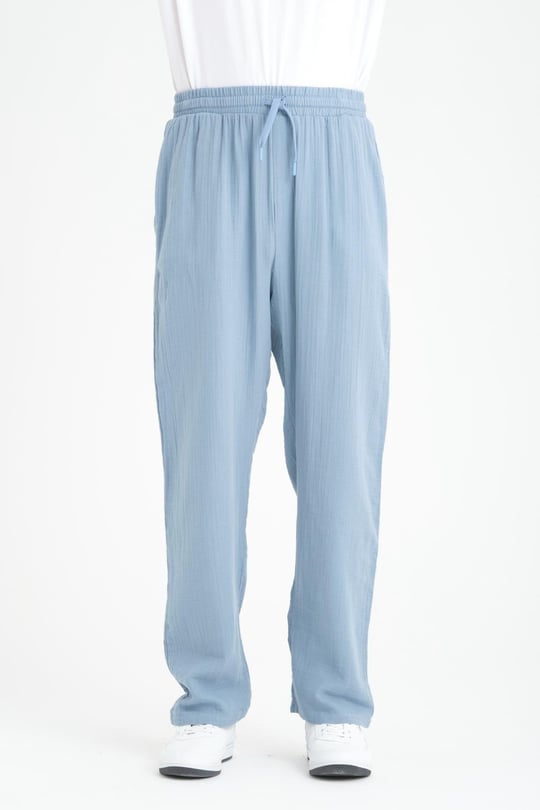 Baggy Kalıp Müslin Kumaş Pantolon - Soğuk Mavi