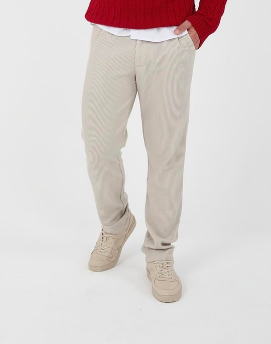 Fitilli Baggy Kalıp Erkek Pantolon - Bej