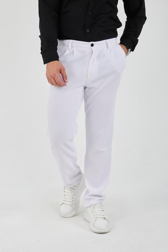 Fitilli Baggy Kalıp Erkek Pantolon - Beyaz