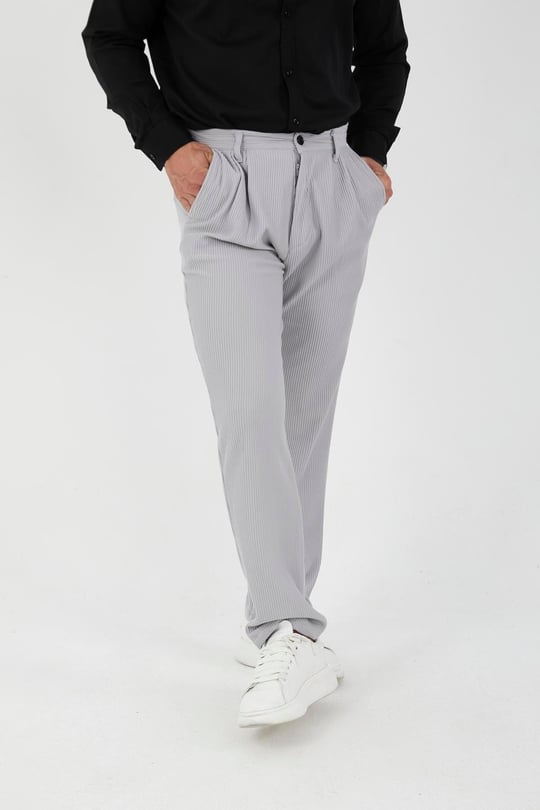 Fitilli Baggy Kalıp Erkek Pantolon - Gri
