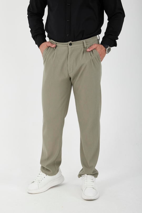 Fitilli Baggy Kalıp Erkek Pantolon - Haki