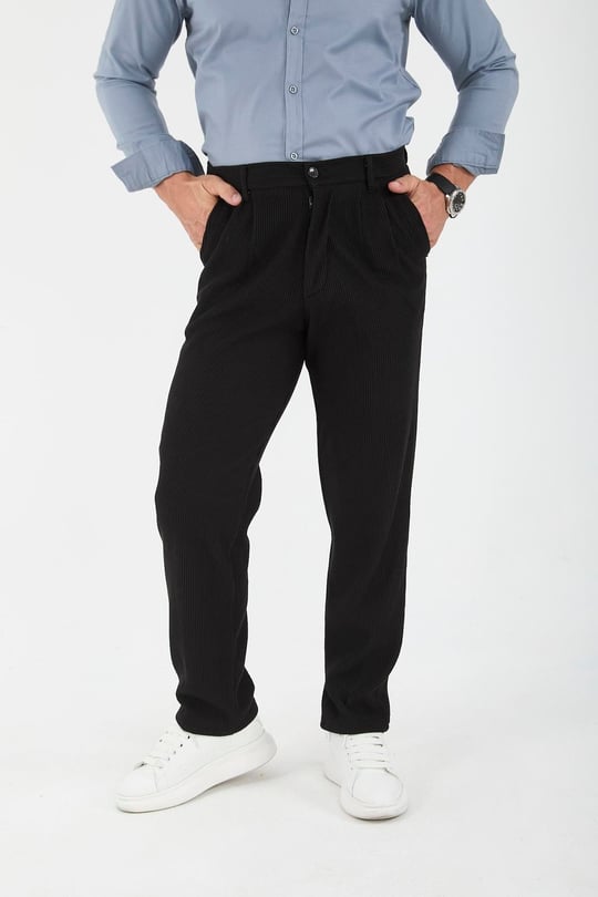 Fitilli Baggy Kalıp Erkek Pantolon - Siyah