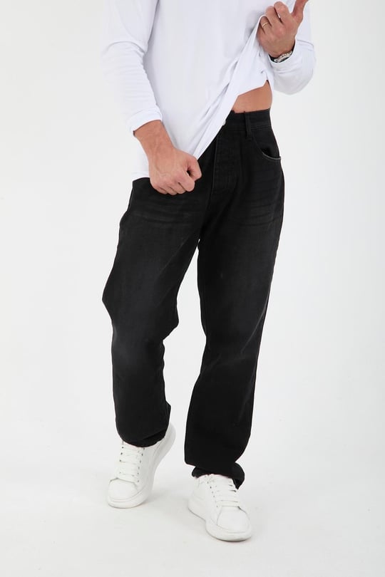 Kot Baggy Kalıp Erkek Pantolon - Siyah