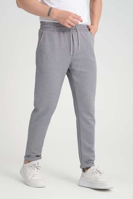 Premium Oxford Örme Duble Paça Pantolon- Gri