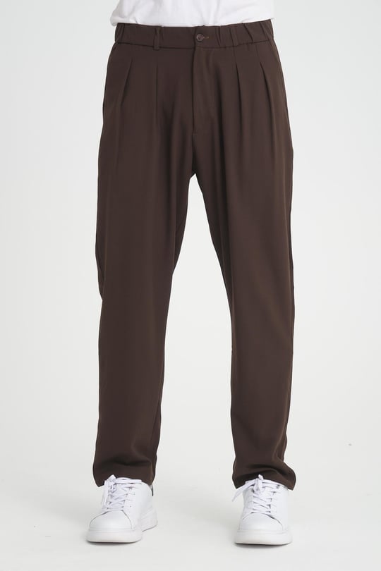 Premium Pileli Baggy Kalıp Pantolon - Kahve