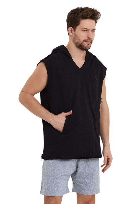 cervus Erkek Sıfır Kol Kapşonlu Spor Sweatshirt 1135