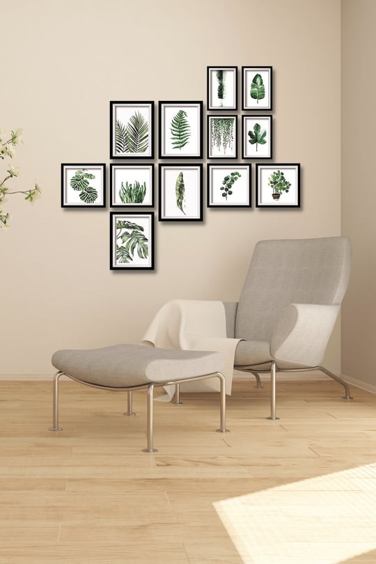 12 Parça Ahşap Tablo Seti Duvar Dekoru - Yeşil Yapraklar Salon Oturma Yatak  Odası için 75x60 cm