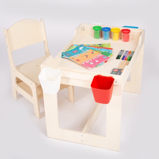 Wood Montessori Çocuk Odası Kapaklı Hazneli Masa | meltemonline