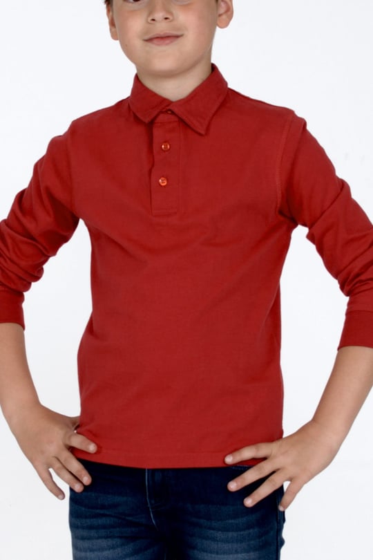 Kırmızı Renkli Polo Gömlek Örme Uzun Kollu Polo Yaka Tişört Erkek Çocuk |BK  310474