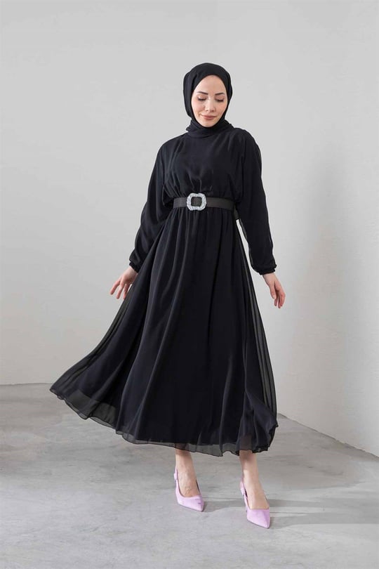 Mevlana Şifon Elbise Siyah - Moda Ala