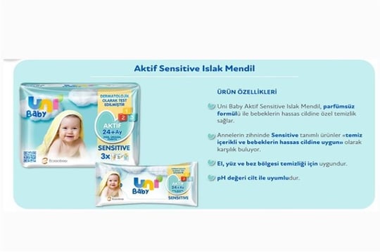 Uni Baby Aktif Sensitive Bebek Islak Mendil 24+ Ay 3x52 Adet - Ereyon