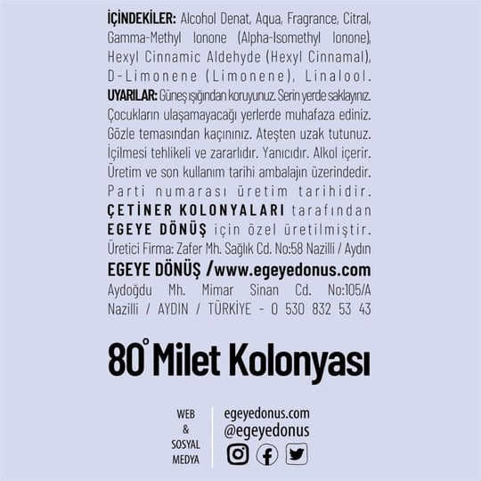 Özel Ege Kokuları - Milet Kolonyası - Ege Serisi - 100 Ml.