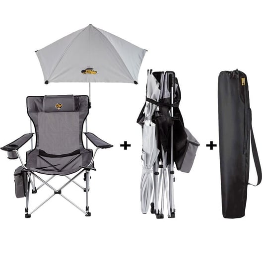 Şemsiyeli Kamp Sandalyesi - Katlanabilen - Yatabilen - 4 pozisyonlu - Gri, Kamp  Sandalyesi