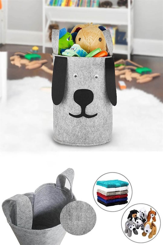 2'li Set - Köpek Figürlü Oyuncak Saklama Kutusu - Keçe Kirli Çamaşır Sepeti  | MELENİ HOME