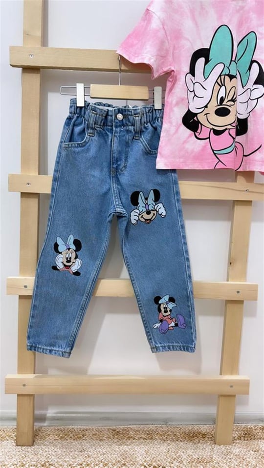 Minnie Mouseli Fiyonklu Jean Pantolon