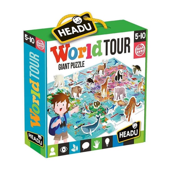 Headu Montessori Puzzle „The Pole Tier“ Für Kinder Ab 2 Jahren – 5 Holztiere & 7-teiliges Puzzle – Made In Italy