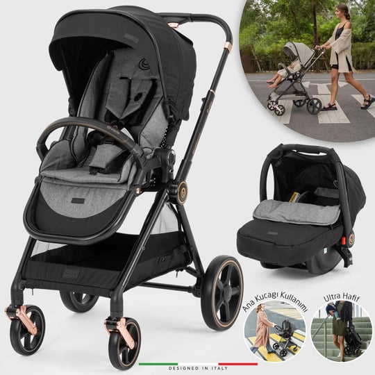Elele Mido 2 Travel Sistem Bebek Arabası Rose Gri-Siyah - Elele Baby
