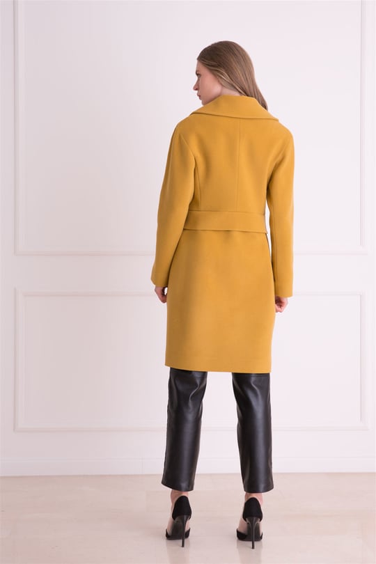 Saffron Color Wool Cashmere Coat | Gizia Wholesale