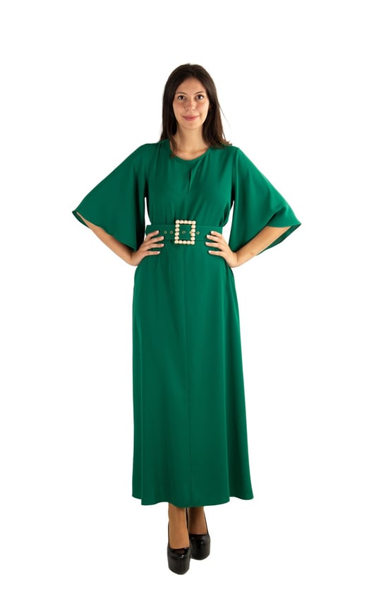 Bell Sleeve Long Big Size Dress With Pearl Belt - Red - Wholesale Womens  Clothing Vendors For Boutiques