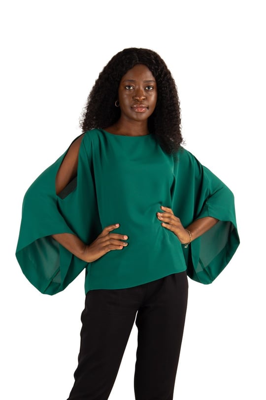 Cold Shoulder Kimono Sleeve Top - Emerald Green - Wholesale Womens Clothing  Vendors For Boutiques