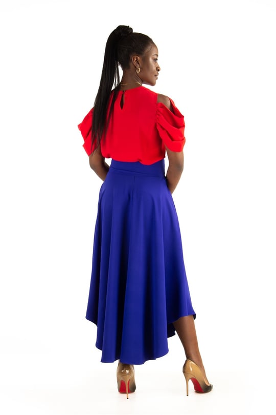 High Waisted Flared Skirt • Red