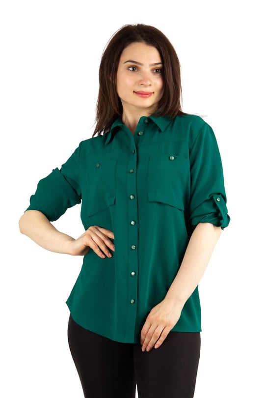 Pocket Detail Classic Shirt Emerald Green Wholesale Womens Clothing Vendors For Boutiques