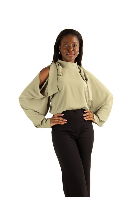 Tie Cold Shoulder Blouse Khaki Wholesale Womens Clothing