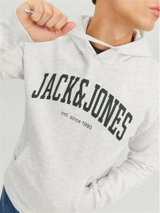 Jack Jones Erkek Kapu onlu Beyaz Sweatshirt 12236513