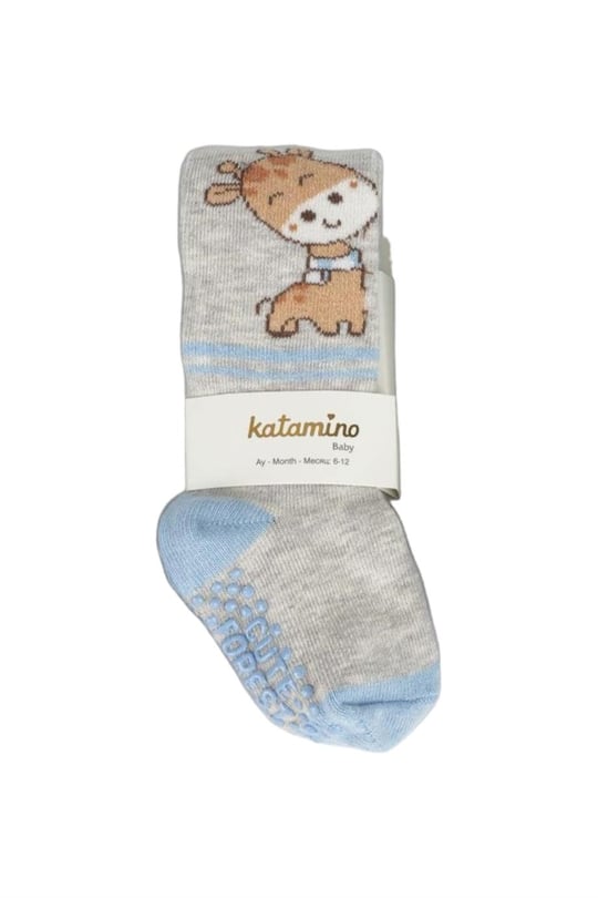 Katamino Erkek Bebek Kaydırmaz Taban Külotlu Çorap K38030 Gri