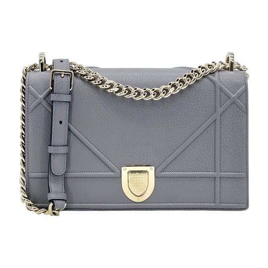 Christian Dior Grey Leather Medium Diorama Bag