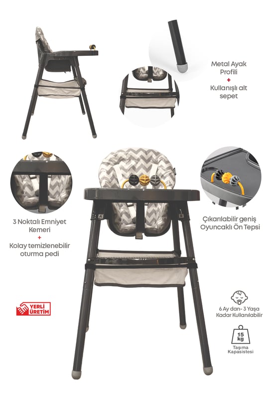 mama Kanz Ultrafix Mama Sandalyesi Gri|Portatif Mama Sandalyesi|1699,00 TL